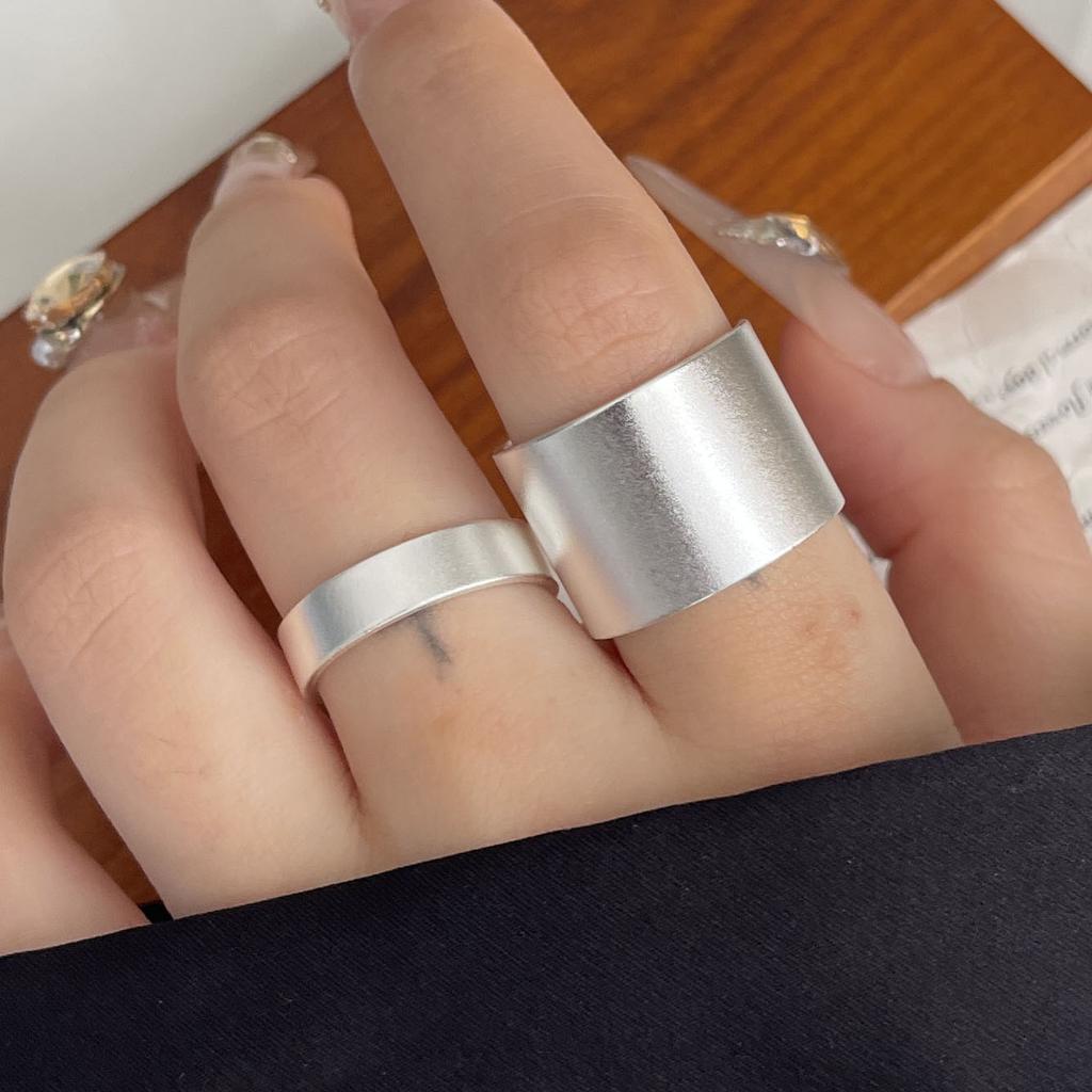 925 Sterling Silver Rings For Women Geometric Fine Jewelry Finger Adjustable Simple Wide Gold Ring For Party Birthday Gift