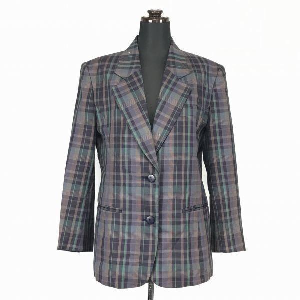 Sanyo Shokai Vintage Burberrys Skirt Suit Blazer Women's 9AR Purple Check Pattern Set Up(USED)