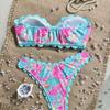 Women's Printed Bikini Set Lace Trimmed, Strapless Bandeau Swimsuit