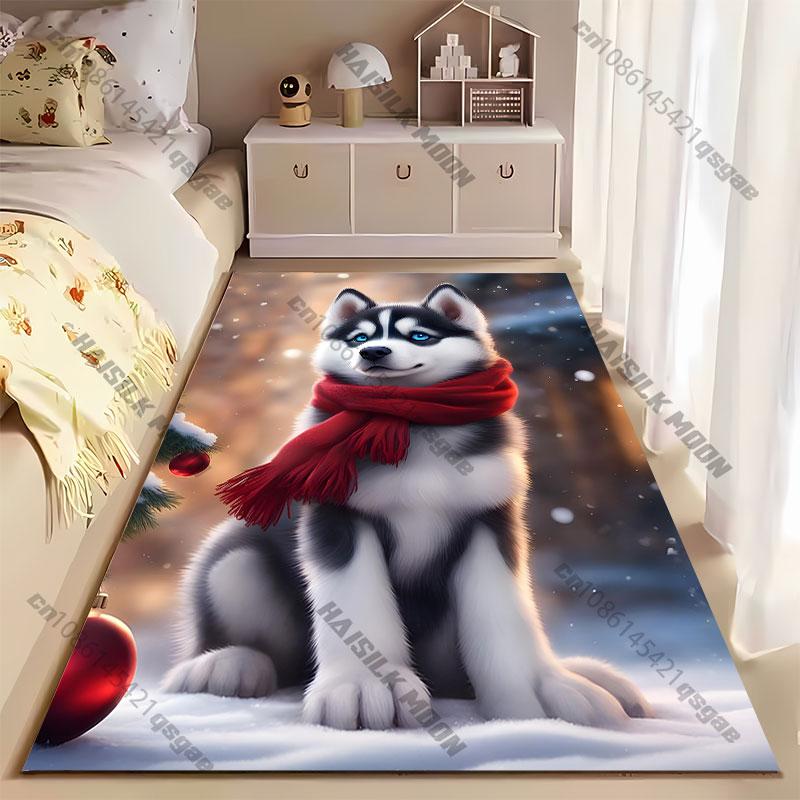 Husky puppy winter holiday warmth carpet Yoga living room room decor children's crawling mat doormat area rug games mat