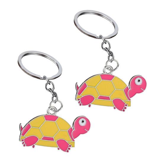 2Pcs Keychain Pendant Metal Chain Design Cartoon Key Ring with Turtle Shape Enamel
