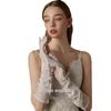 Off-White Sheer Lace Tulle Wedding Gown with Long Gloves