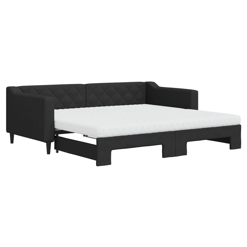 Extendable Daybed with Mattresses Black 90x190 cm Fabric