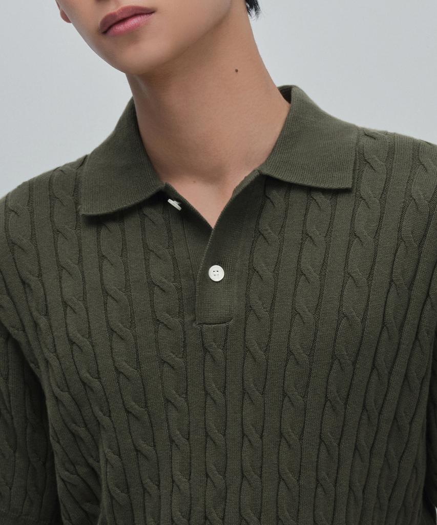 MUSINSA STANDARD Cable Knitted Polo Shirt [Khaki]