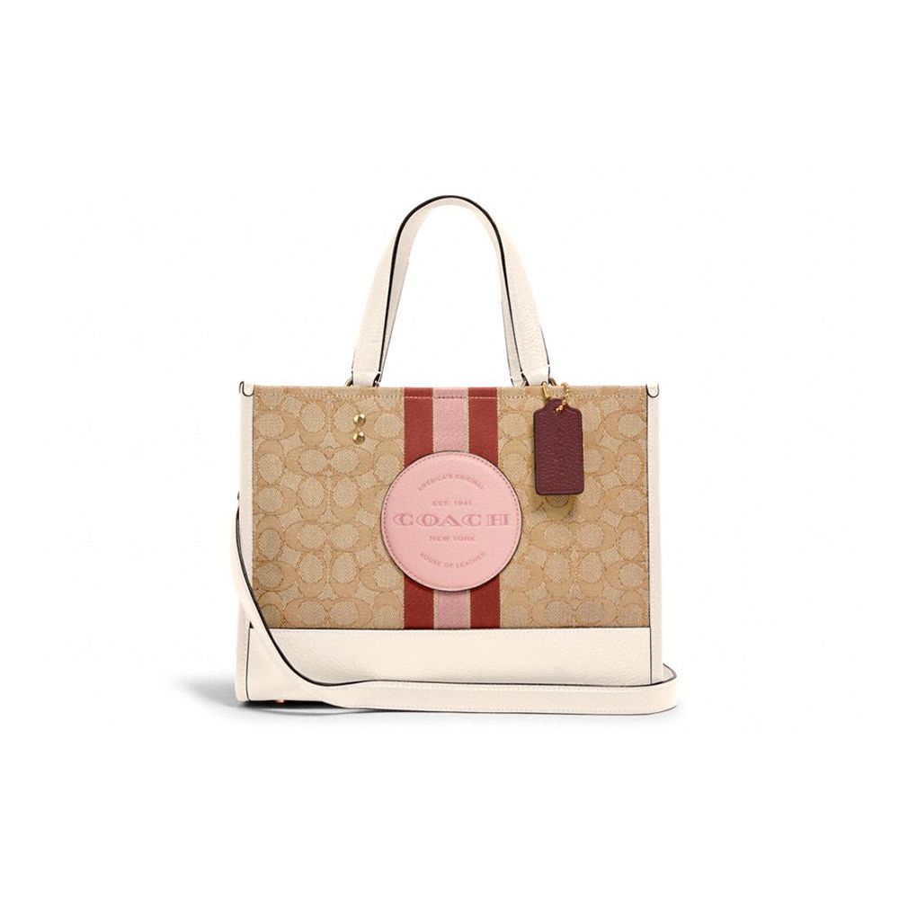 Coach Dempsey Classic Monogram Leather Tote Bag Women tote Khaki Pink 4113-IMSWZ