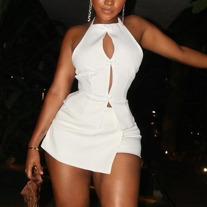 

Комплект з двох предметів: європейська та американська весняно-літня однотонна спідниця з плісе на талії з вирізами S білий