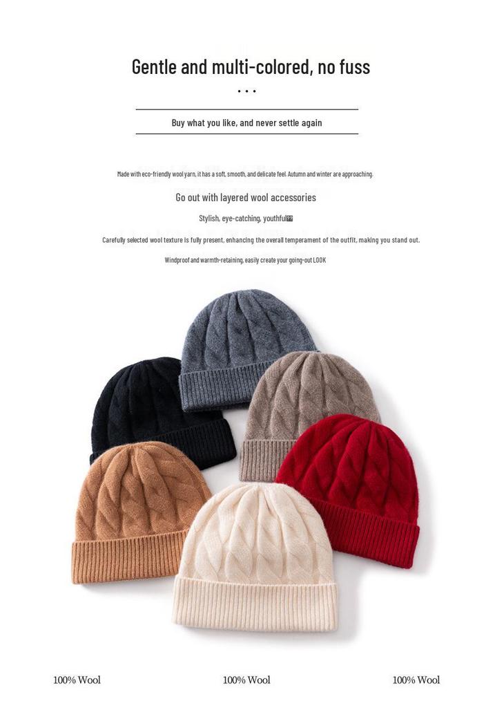 Heavyweight Thickened Wool Cashmere Knit Hat - Double Layer, Warm, Pure Color