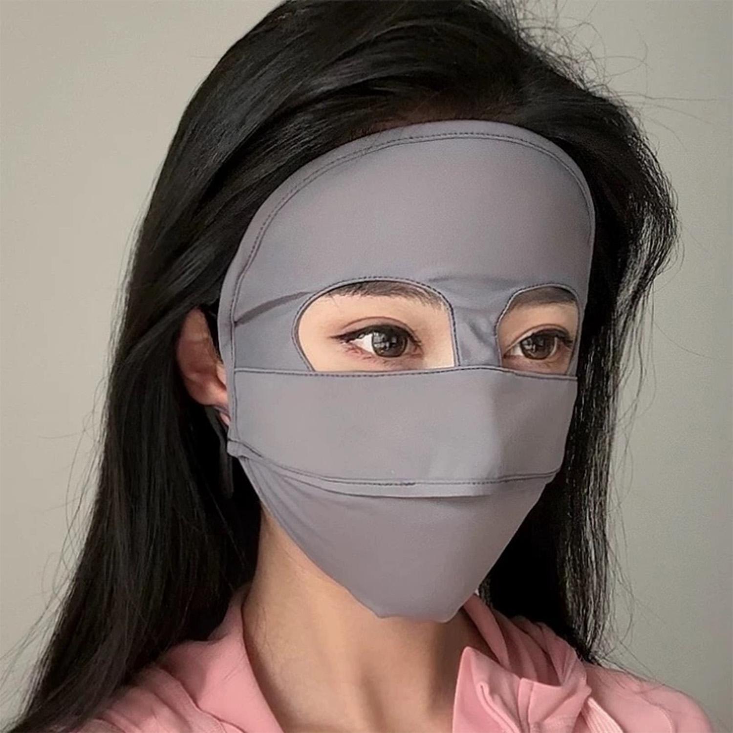 2026 Summer Full-Face UV Face Mask Reusable Sun Protection Sunscreen Washable Soft Breathable Ice Silk Outdoor Mask Accessories