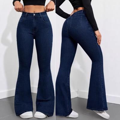 Højtaljede Bootcut Jeans Kvinder Slim Fit Vide Ben Denim Bukser Afslappet Stil