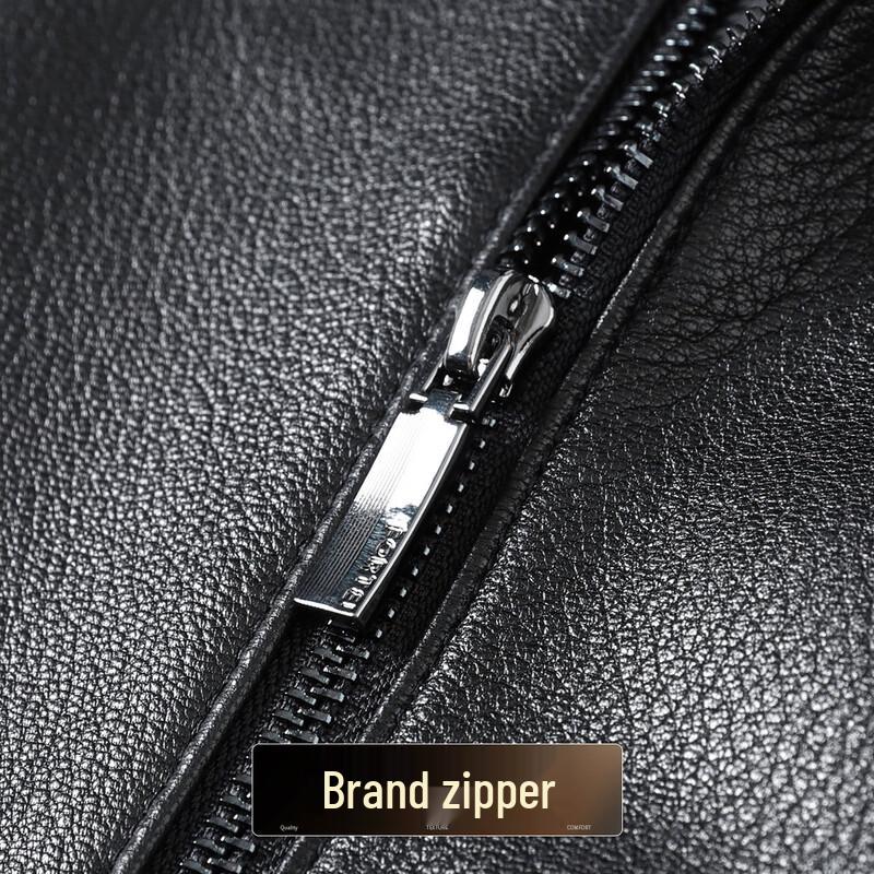 Futing Men's Genuine Goatskin Leather Stand Collar Jacket