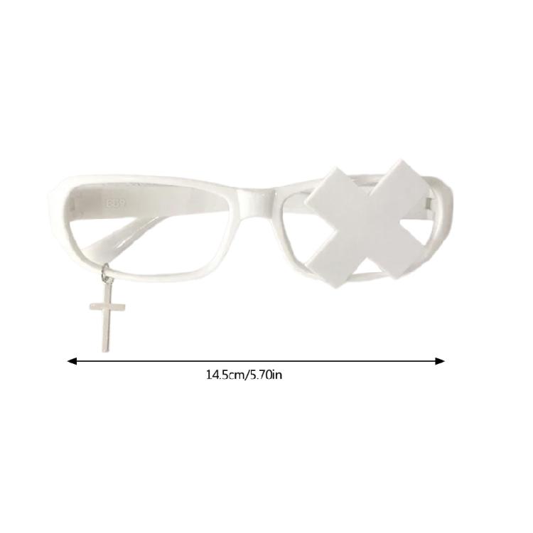 Anime Cosplay Costume Subcultures Crucifix Glasses Frame Funny Novelty Eyewear Gothic Crosses Glasses Frame White