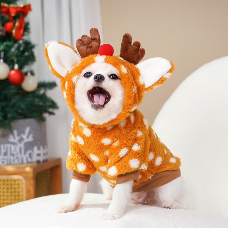 Puppy Christmas Elk Outfit Pet Cosplay Dog Clothes Christmas Fleece Elk Dog Cold Weather Outfits Winter Wear Pet Apparels For