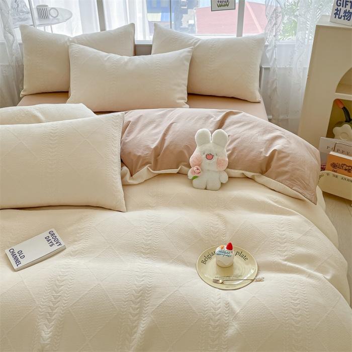 Class A Maternal And Infant Grade Cotton Three-Layer Yarn Four-Piece Set Of Pure Cotton Single Double Bed Sheet Quilt Cover Soft Three-Dimensional