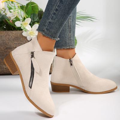 Large Size Pointed Low Heel Side Zipper Fashion Boots 22 Years Reverse Leather Low Boots Non-slip and Wear-resistant