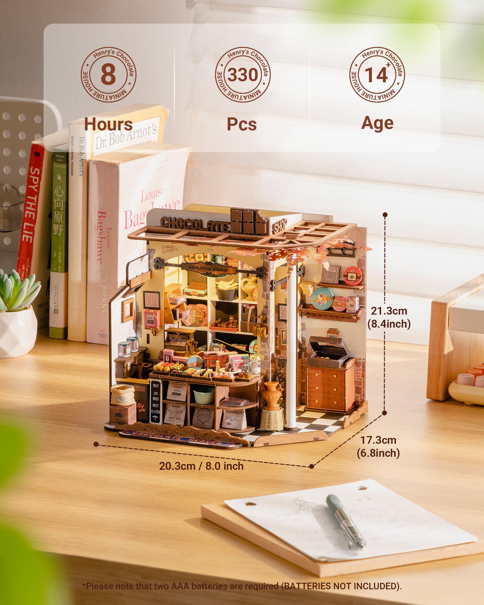 

Robotime Rolife Henry s Chocolate DIY Miniature House Kit Wooden Dollhouse Model Building Kit With LED Craft Gifts for Adults