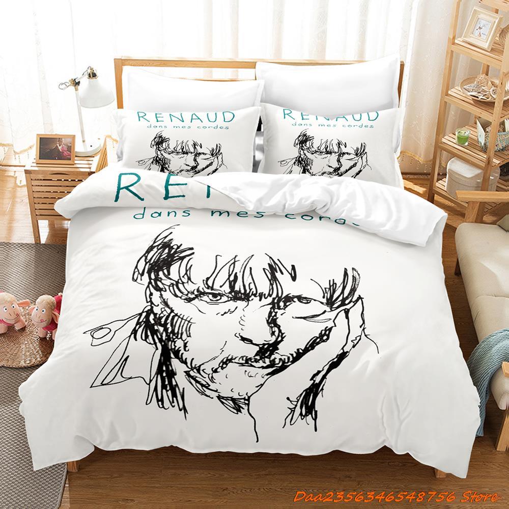 Hip Hop Renaud Séchan Bettwäsche-Set Cartoon Anime dreiteiliges Set Schlafzimmer für Erwachsene Kinder Bettbezug-Sets 3D Kawaii
