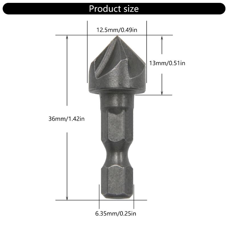 Pack of 5 Hexagonal Handle High Speed Steel Chamfer Drill Bits for Wood and Metal Drilling Woodworking Hole Opener Tool