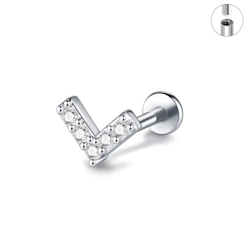 G23 Titan Herz Zirkon Ohrstecker mit Innengewinde und flacher Rückseite für Knorpelpiercing
