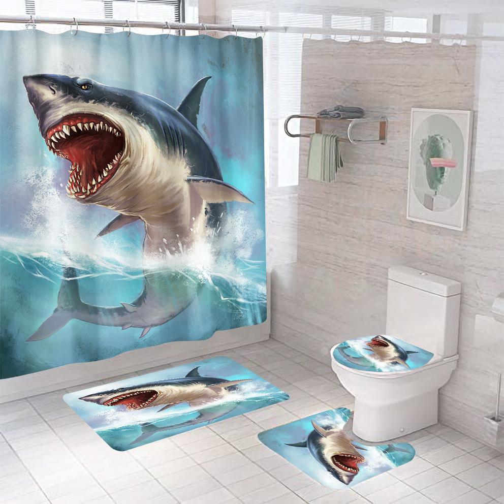 Bathroom Shower Curtain Four-piece Digital Printing Sand Underwater World Waterproof Shower Curtain Shower Curtain Partition Curtain Bath Mat