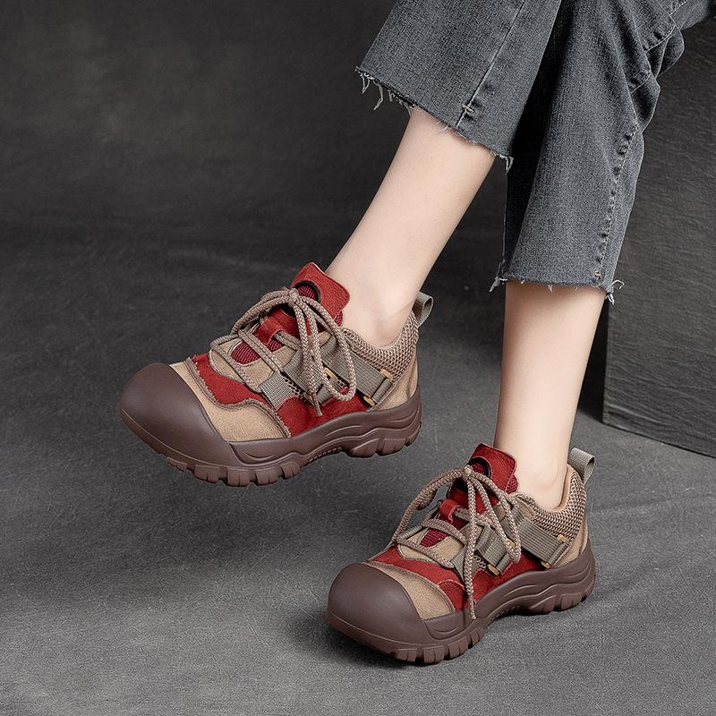 Autumn New Color Block Front Lace Up Ugly Chic Thick Sole Oxford Shoes Women