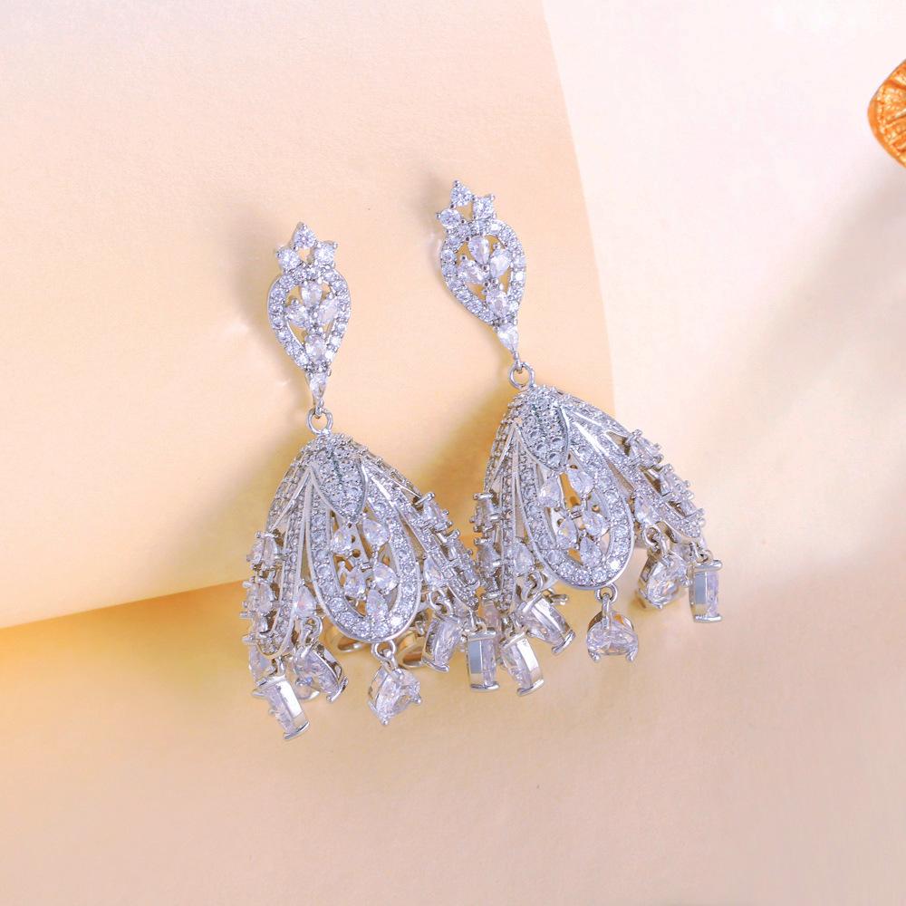 Needle French Light Luxury Court Style Full Zirconium Hollow Earrings Guochao Water Drop Fringed Zircon Earrings Earrings