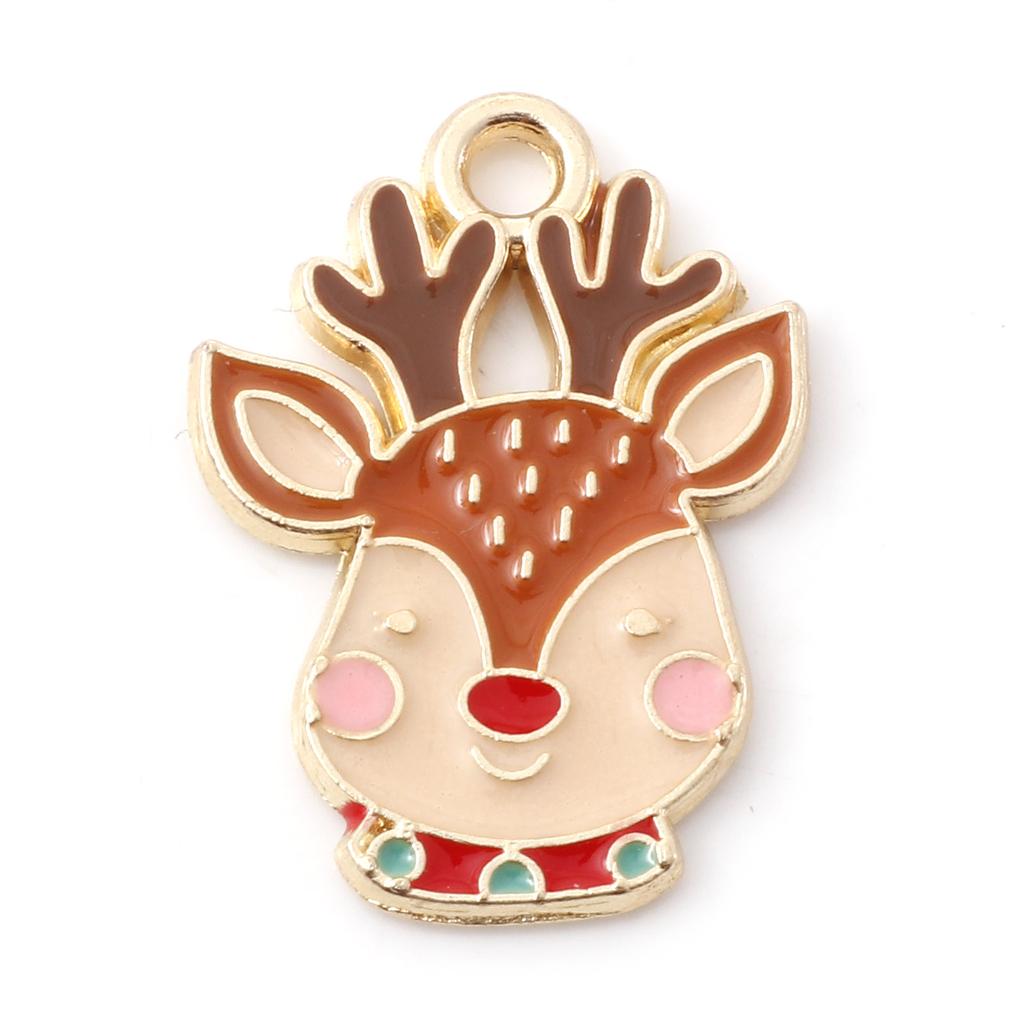 10 PCs Cartoon Christmas Charms Enamel Snowman Santa Claus Gold Color Metal Pendants For DIY Making Necklace Jewelry Findings