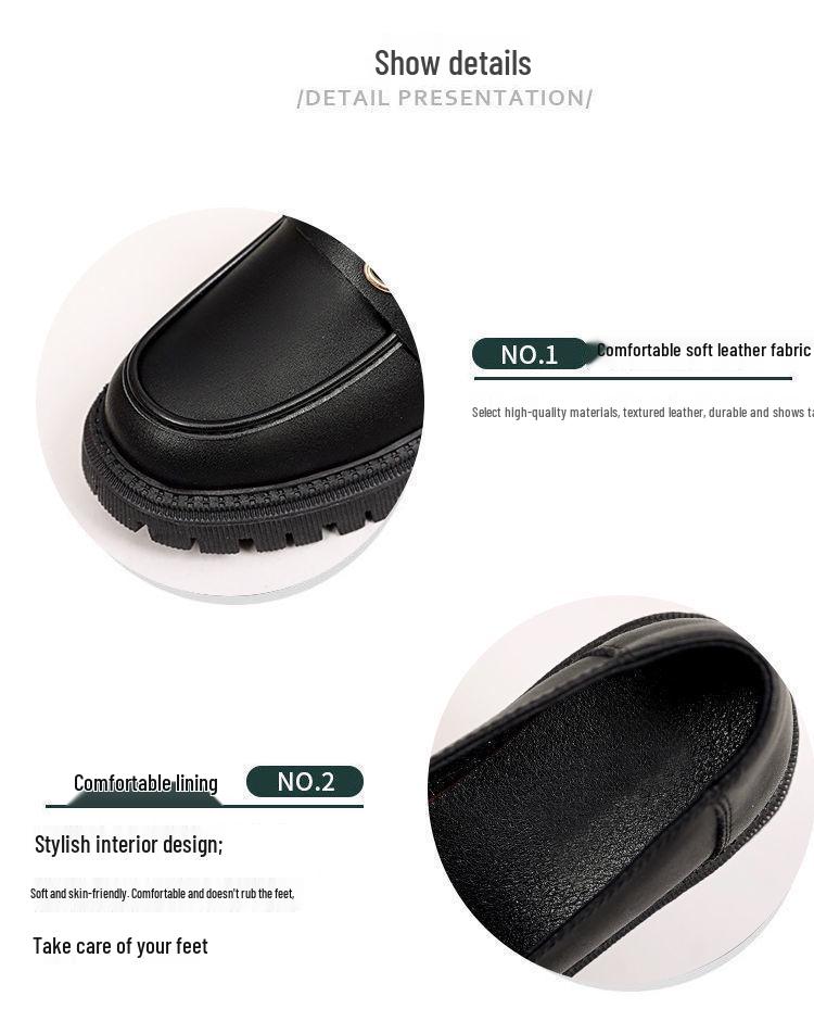 Genuine Soft Leather Women's Platform Loafers - Spring 2022 British Style, Thick Sole, Black