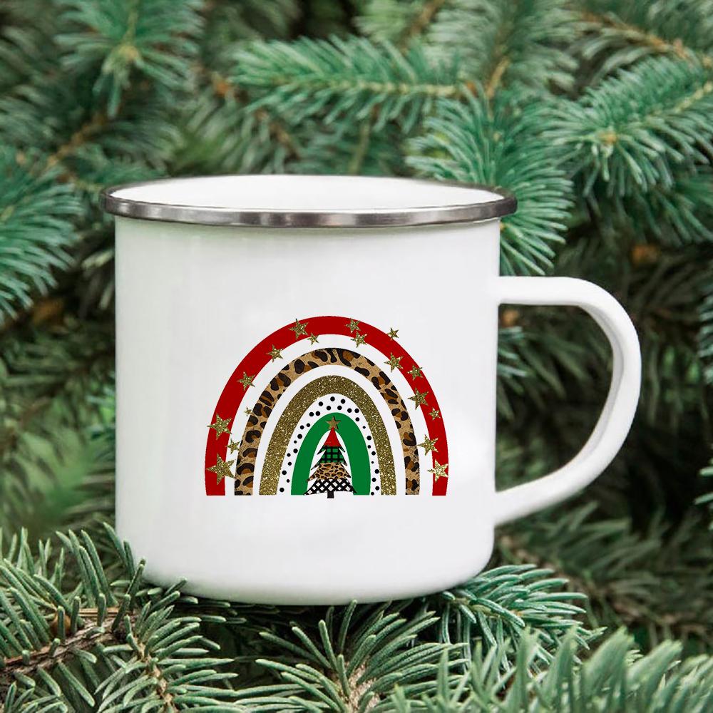 Rainbow Print Enamel Coffee Mugs Car Sibling Cup Outdoor Camping Tea Cups Tourist Tableware Picnic Utensils Creative Hiking Gift