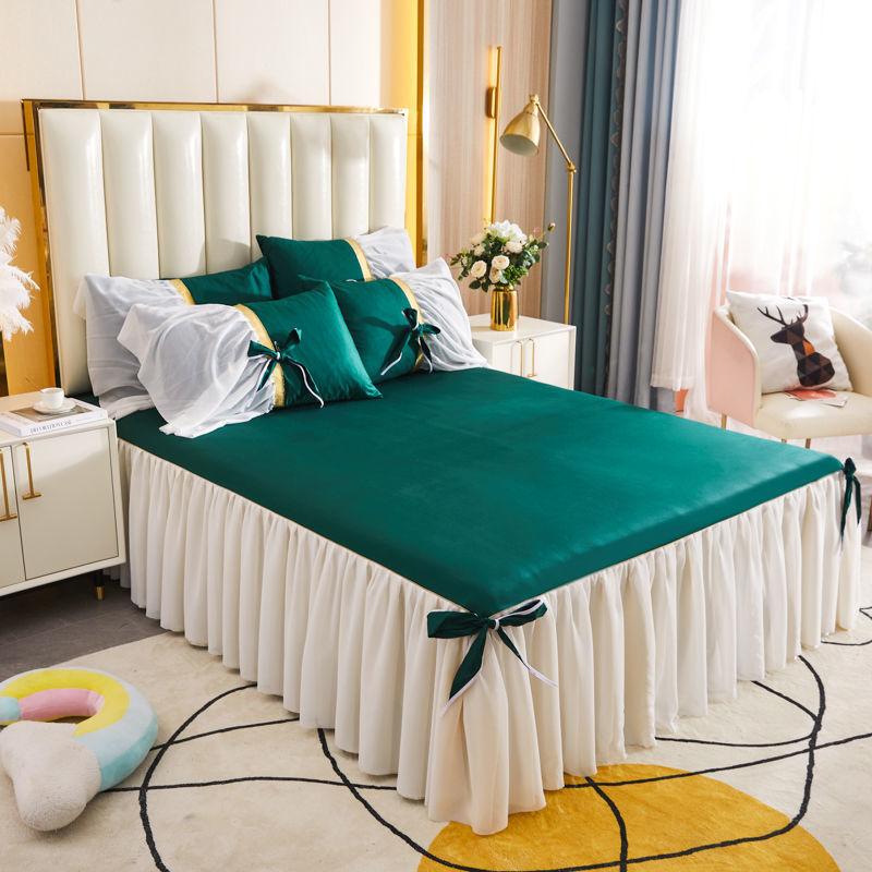 100% Cotton Fabric Princess Lace Bedspread King Queen Size Bed Skirt with Pillowcase, 1pc Bed Skirt+2pcs Pillowcases