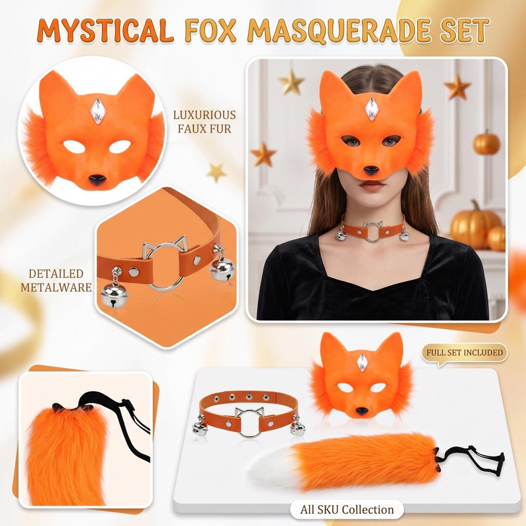 Set Coda e Collare con Mezza Maschera per Costume di Maschera di Halloween