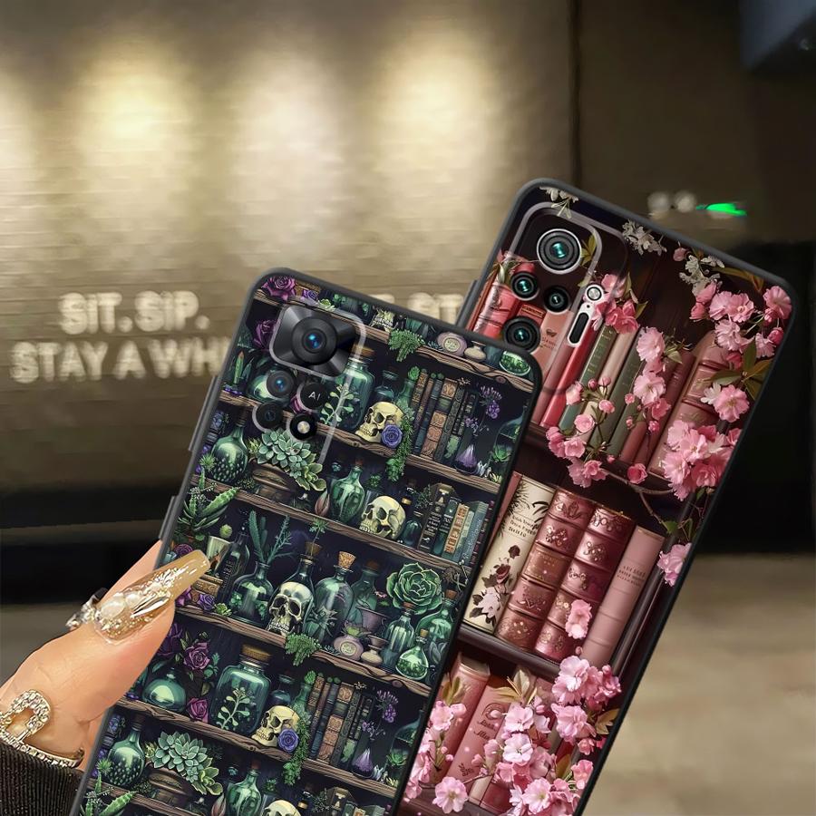 Cartoon Book Pattern Black Soft Phone Cover Case for Xiaomi Redmi Note 9 10 11 12 Pro 7 8 10S 11s 13 14 Pro Plus 9S 12s