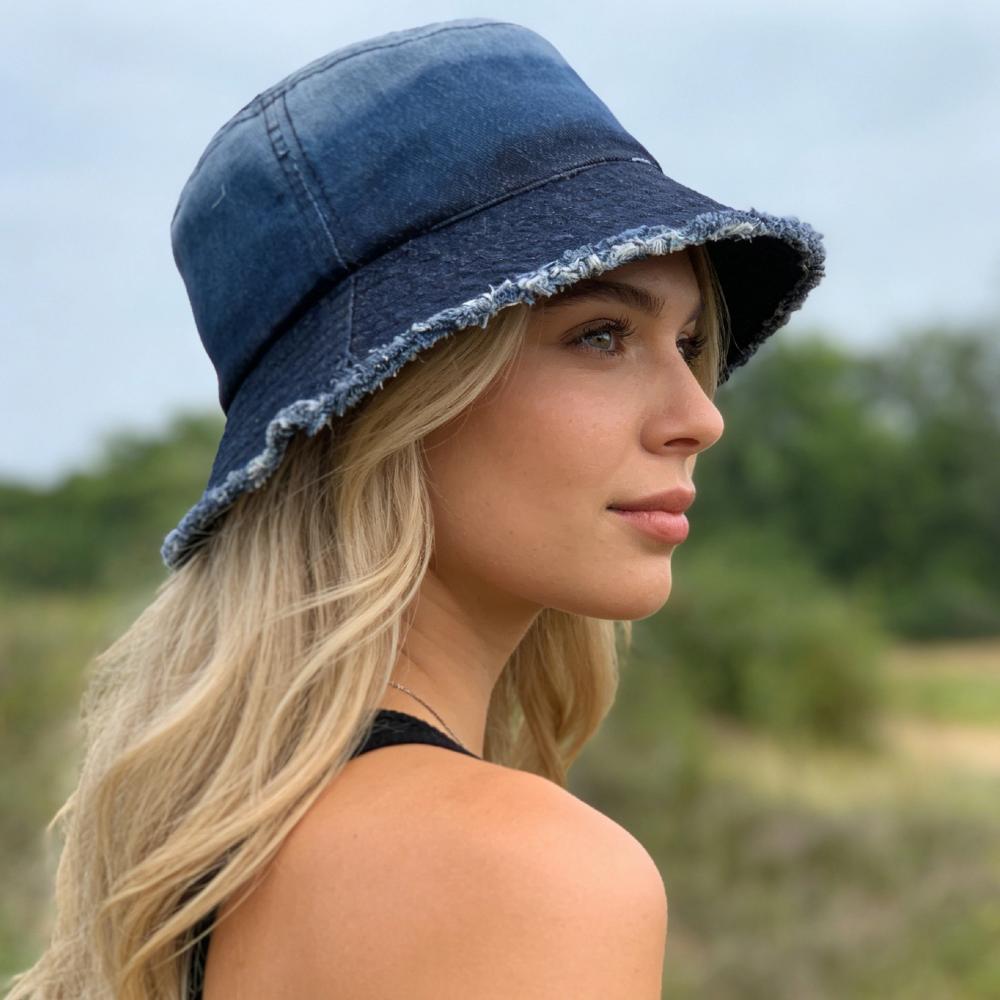 Nuovo Cappello a Secchiello in Denim Casual Unisex con Bordo Sfilacciato Cappelli da Sole in Cotone Lavato Vintage per Uomo Donna Streetwear Cappello Berretto