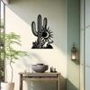 Black Metal Cactus Wall Art with Sun and Bull Design for Living Room Patio Balcony Decor Artistic Gift