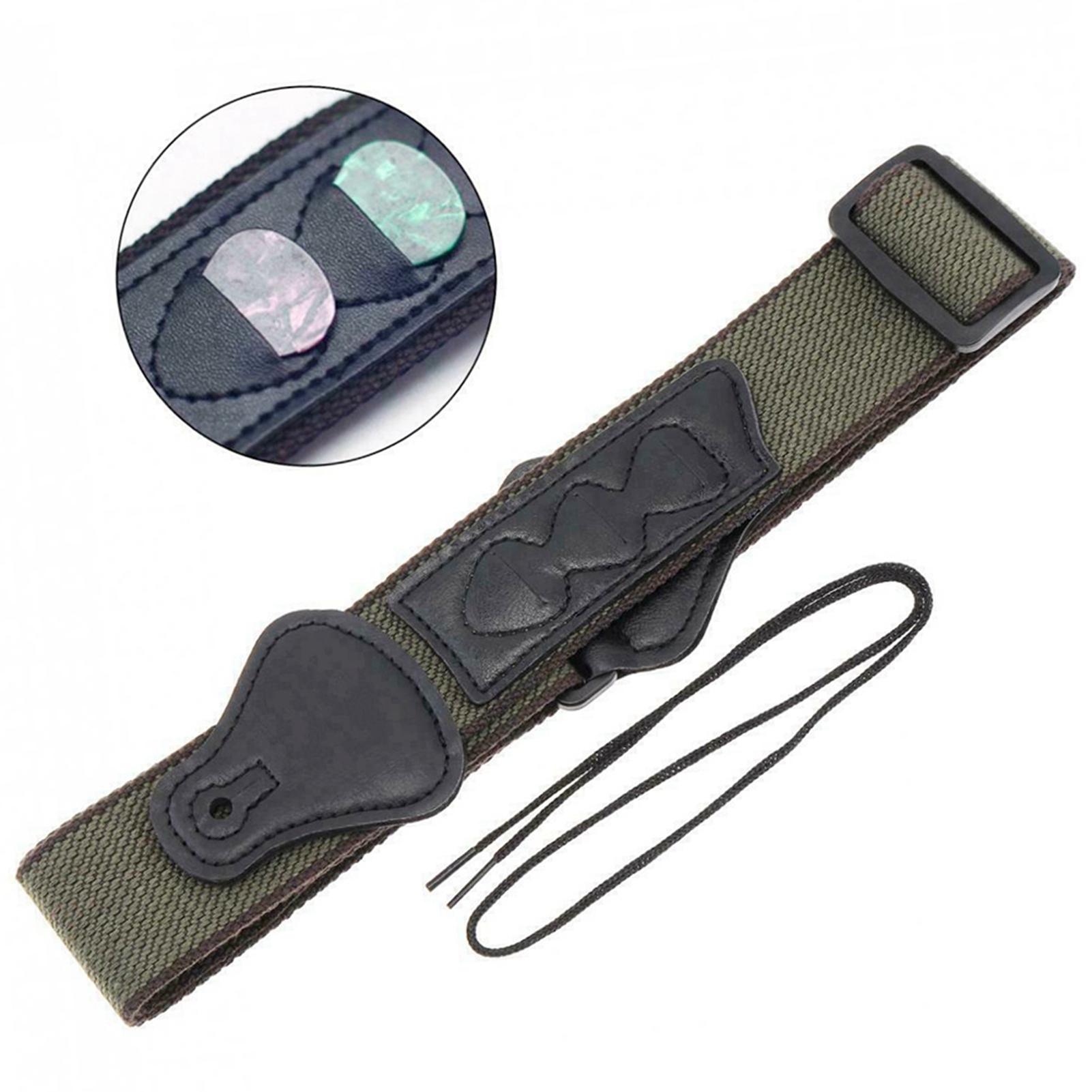 

Хлопковый ремень для гитары, ремень из чистого хлопка для фолк-гитары и электрогитары, с ремешком-скроллом, 5 медиаторами и 2 резиновыми фиксаторами для ремня темно-зеленого