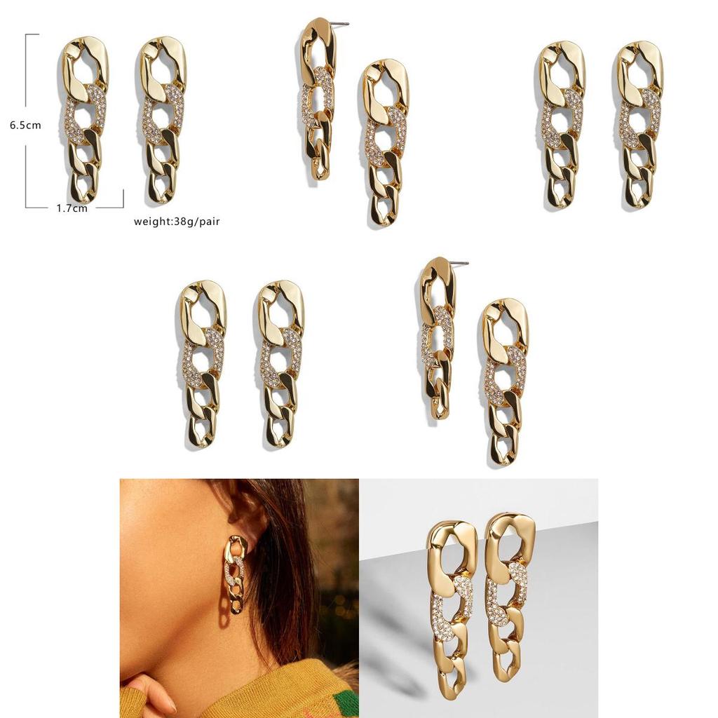 Luxurious Alloy Geometric Earrings For Women With Trendsetting Chain And Crystal Elements