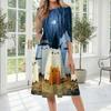 Women's Halloween Print Casual Fashion Round Neck Three Quarter Sleeve Mid Length Dress Comfortable Fit Soft Fabric Suitable for Daily Wear