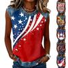 Women's Sleeveless Pullover Tank Top Casual Round Neck Sunflower Print Patriotic Flag Pattern Summer Blouse