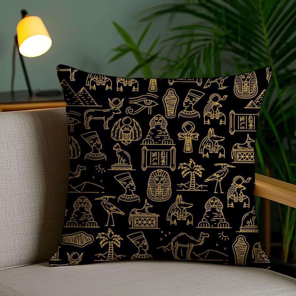 Ancient Egyptian Cushion Cover Soft Short Plush Double-Sided Printing Home Decor Machine Washable Pillow Case Gift