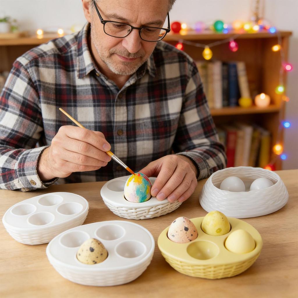 Easter Woven Frame Silicone Molds 4-grid Egg Tray Silicone Casting Mold DIY Aromatherapy Egg Storage Rack Art Crafts