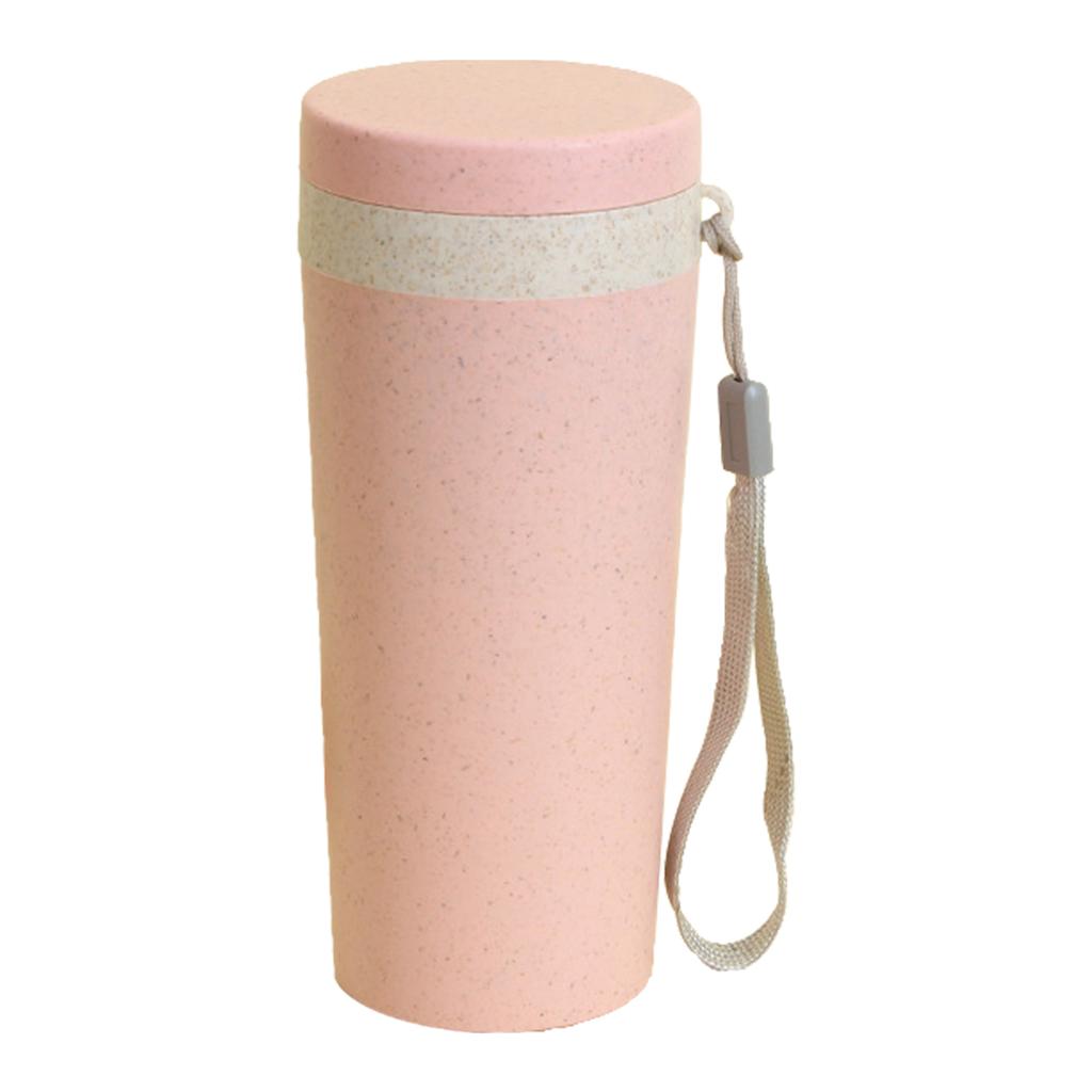 Hrnek ze pšeničné slámy Dvouvrstvý hrnek na vodu pro domov, školu, kempování, piknik, cestování, kancelář, růžový