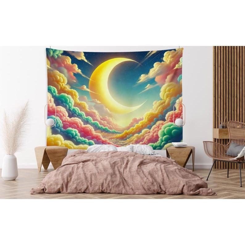 Crescent moon, rainbow, clouds tapestry 75x100 чёрный