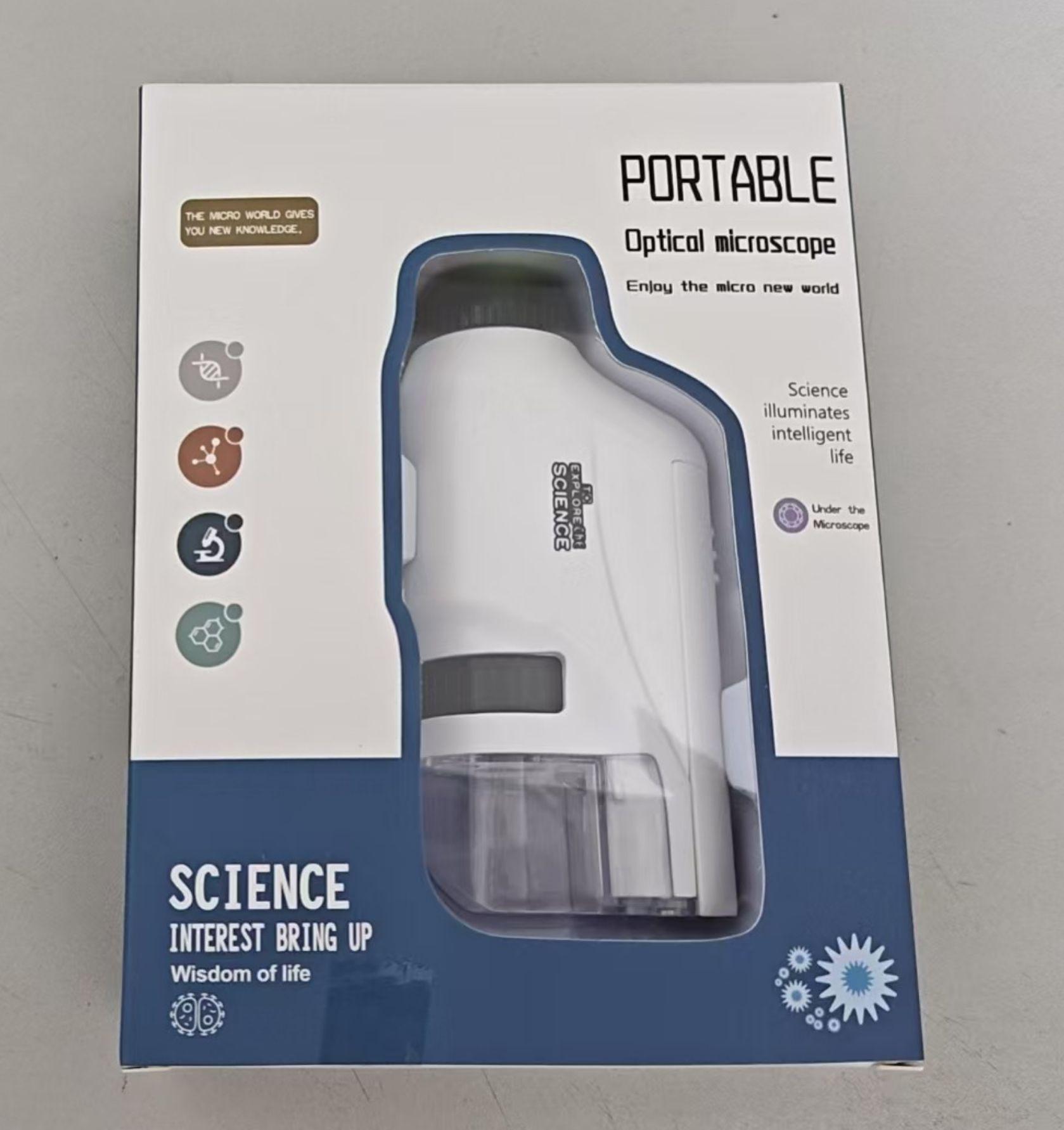 

Mini Pocket Lab Handheld Microscope Kit Adjustable Zoom 60-120X Led Light Kids Optical Biological Science Tool Portable Stem Toy