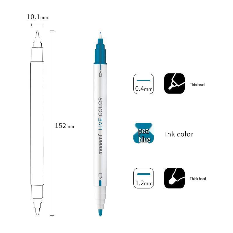Monami Double-Ended Fiber Tip Liner Pen, 39 Colors for Drawing and Outlining