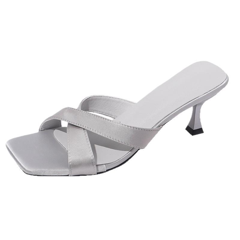 2025 Retro French Open-toed Thin-heeled Cool Slippers for Women, Summer Wear, Evening Breeze Temperament, High-heeled One-word Slippers for Women