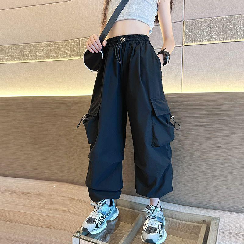 Summer Girls'  Hip Hop Joggers Pants Girls Cargo Pants Teenage Straight Trousers High Waist Vintage Casual Streetwear Baggy Pants