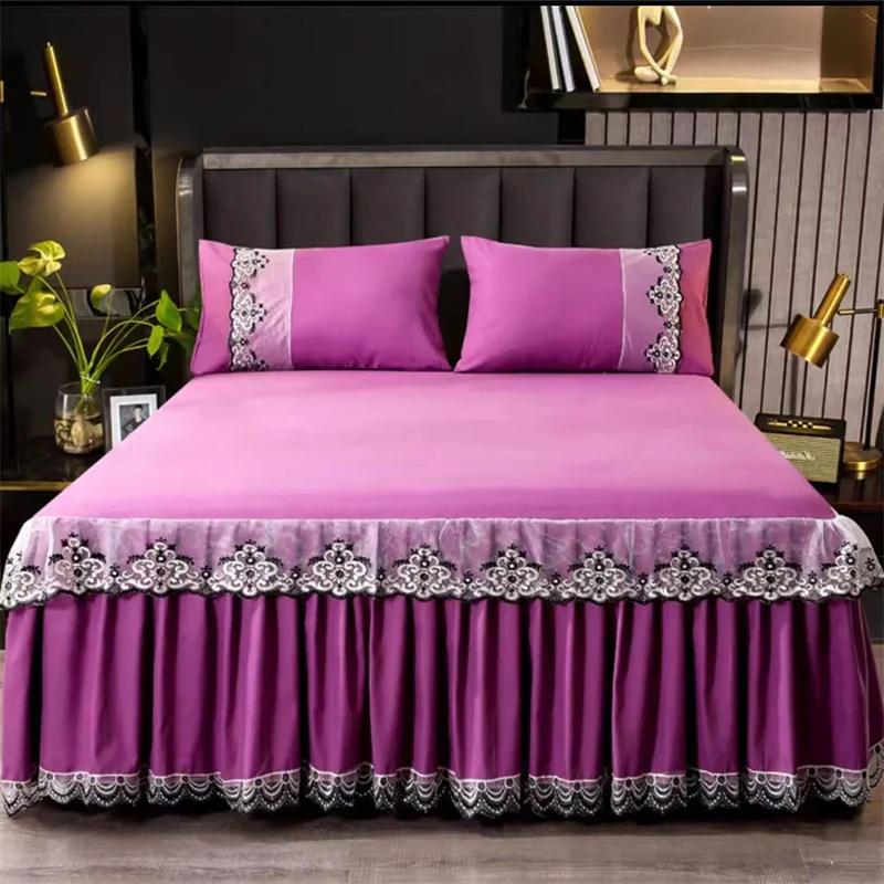 Bedspread Ruffle Lace Exquisite Embroidery Bed Skirt  Anti Slip Princess Bed Cover 1.5/1.8/2 M Bed Dust Cover