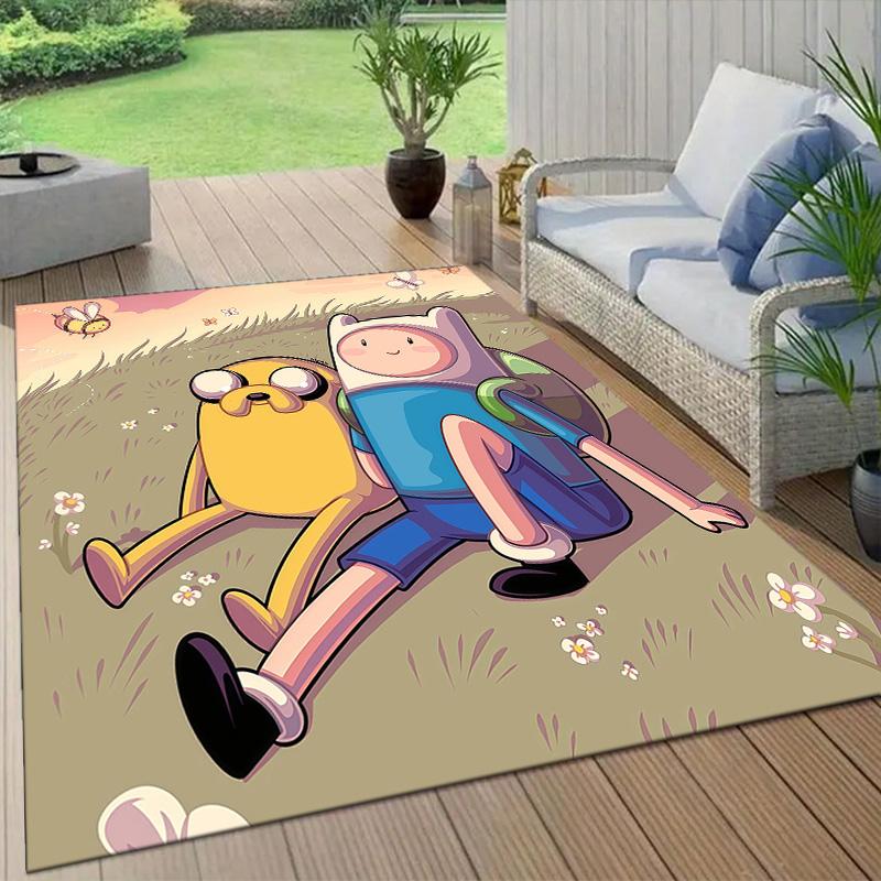 Adventure Time Flannel Pattern Square Carpet,Area Rug,Carpet Rug for Living Room Bedroom Sofa Playroom Decor,Non-slip Floor Mat