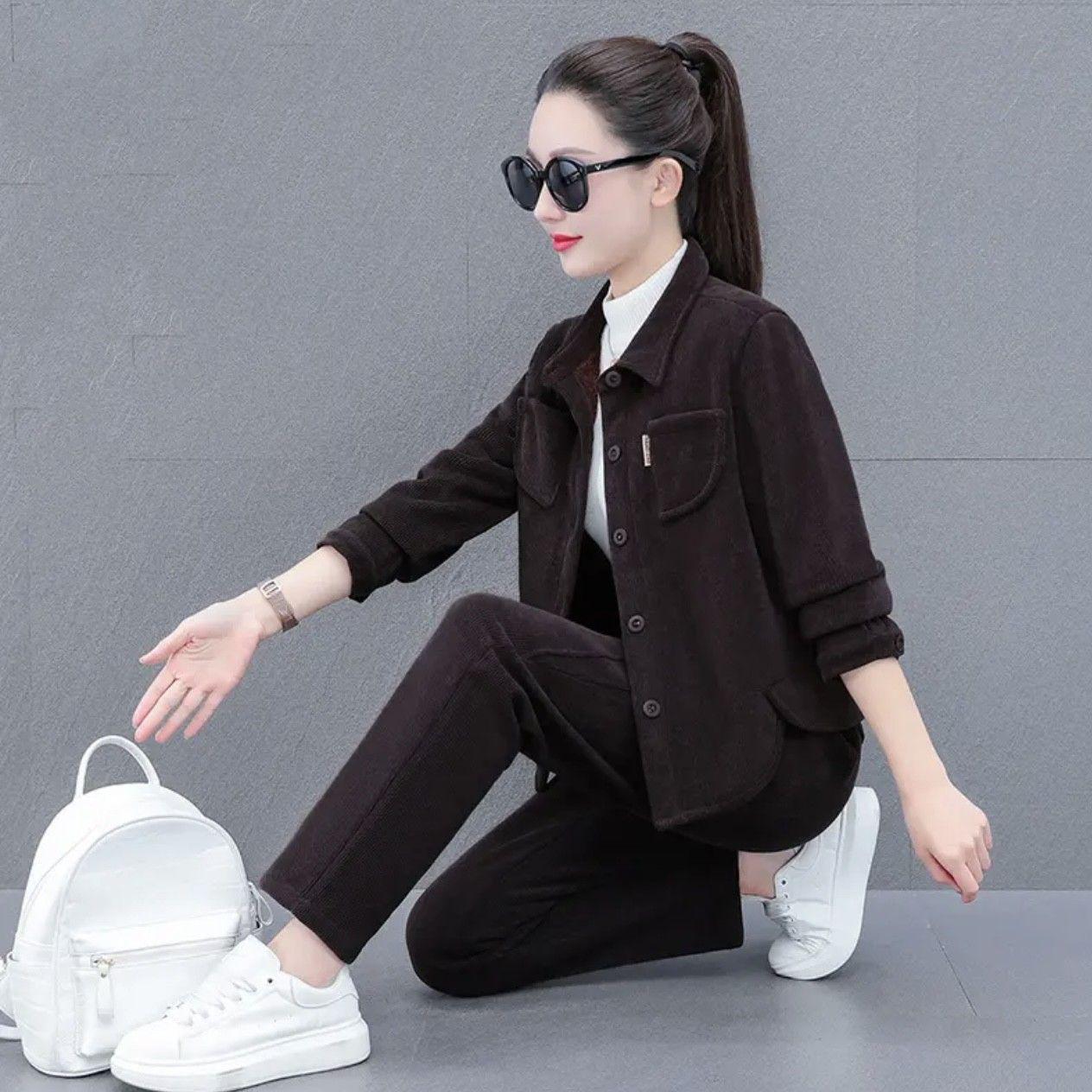 

Шикарный велюровый комплект харемных брюк для женщин среднего возраста – Бархатно-плотный, стильный костюм-двойка для осени/зимы 4XL for 145-160 jin