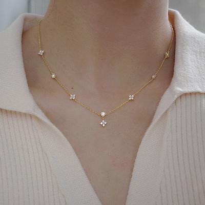 Yupsk Inlaid Zircon Four-leaf Flower Chain Necklace for Women New Niche Light Luxury Fashion Collares Choker Accessories