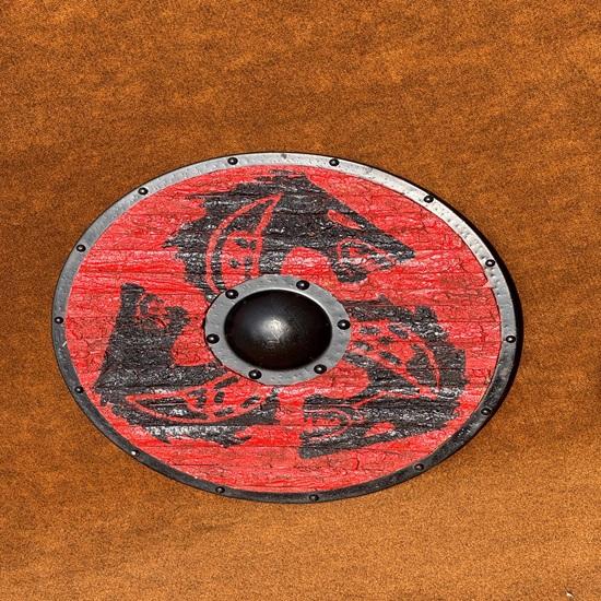 

60.96 cm Fenrir Red Wolf Eivor Raven Authentic Battleworn Viking Shields